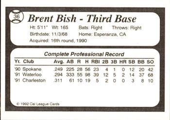 1992 Cal League All-Stars #36 Brent Bish Back
