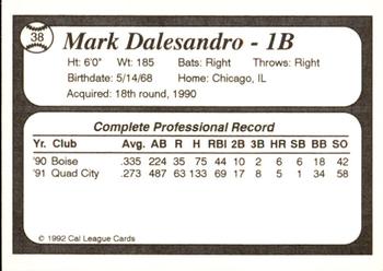 1992 Cal League All-Stars #38 Mark Dalesandro Back
