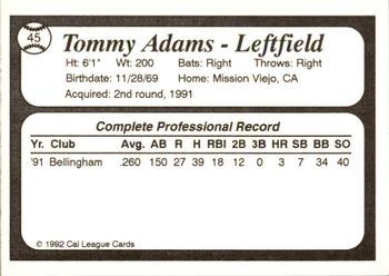 1992 Cal League All-Stars #45 Tommy Adams Back