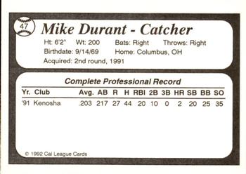 1992 Cal League All-Stars #47 Mike Durant Back