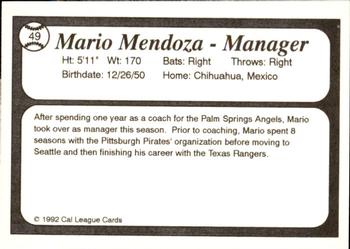 1992 Cal League All-Stars #49 Mario Mendoza Back