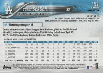 2018 Topps Chrome - Refractor #192 Corey Seager Back