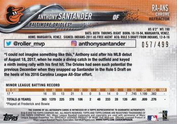 2018 Topps Chrome - Rookie Autographs Refractor #RA-ANS Anthony Santander Back