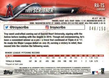 2018 Topps Chrome - Rookie Autographs Blue Refractor #RA-TS Troy Scribner Back