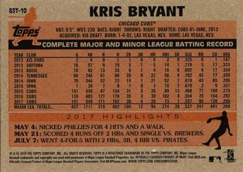 2018 Topps Chrome - 1983 Topps Baseball 35th Anniversary Refractor #83T-10 Kris Bryant Back