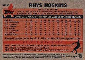2018 Topps Chrome - 1983 Topps Baseball 35th Anniversary Refractor #83T-21 Rhys Hoskins Back