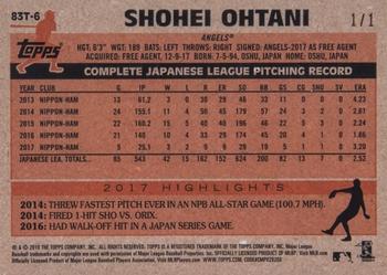 2018 Topps Chrome - 1983 Topps Baseball 35th Anniversary Green Refractor #83T-6 Shohei Ohtani Back