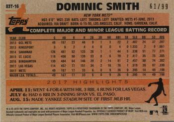2018 Topps Chrome - 1983 Topps Baseball 35th Anniversary Green Refractor #83T-16 Dominic Smith Back