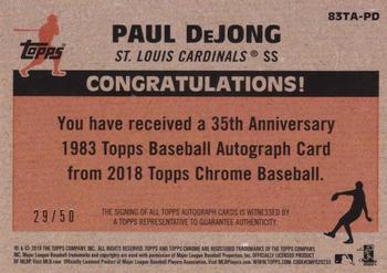 2018 Topps Chrome - 1983 Topps Baseball 35th Anniversary Autographs #83TA-PD Paul DeJong Back
