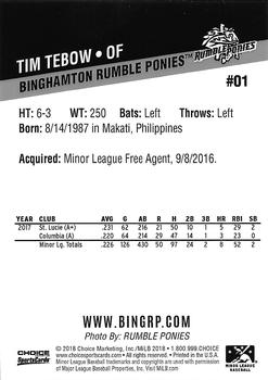 2018 Choice Binghamton Rumble Ponies #01 Tim Tebow Back
