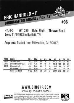2018 Choice Binghamton Rumble Ponies #06 Eric Hanhold Back