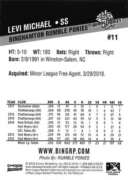 2018 Choice Binghamton Rumble Ponies #11 Levi Michael Back