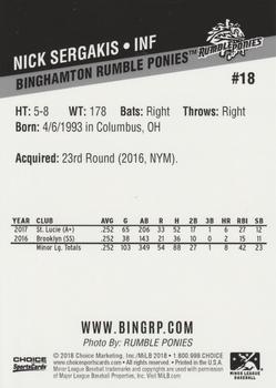 2018 Choice Binghamton Rumble Ponies #18 Nick Sergakis Back