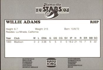 1994 Burger King Huntsville Stars #NNO Willie Adams Back