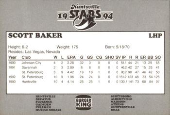 1994 Burger King Huntsville Stars #NNO Scott Baker Back