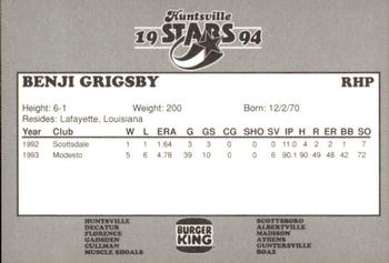 1994 Burger King Huntsville Stars #NNO Benji Grigsby Back