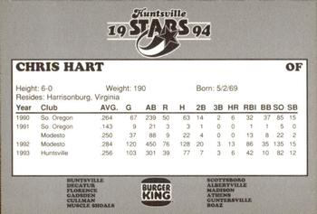 1994 Burger King Huntsville Stars #NNO Chris Hart Back