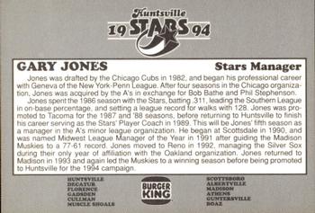 1994 Burger King Huntsville Stars #NNO Gary Jones Back