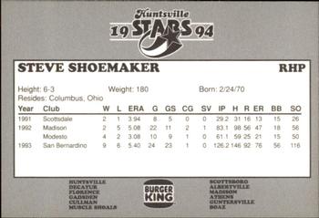 1994 Burger King Huntsville Stars #NNO Steve Shoemaker Back