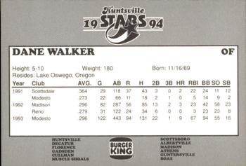 1994 Burger King Huntsville Stars #NNO Dane Walker Back