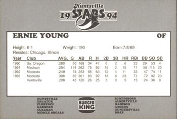 1994 Burger King Huntsville Stars #NNO Ernie Young Back