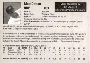 2004 Auburn Doubledays #6 Matt Dalton Back
