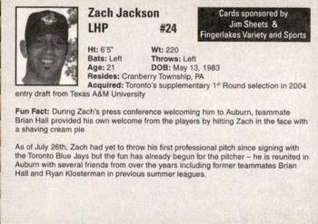 2004 Auburn Doubledays #15 Zach Jackson Back
