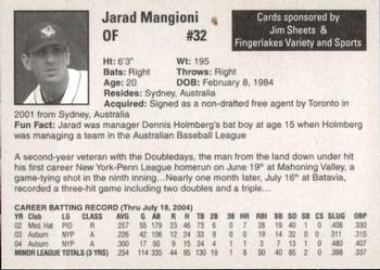 2004 Auburn Doubledays #24 Jarad Mangioni Back