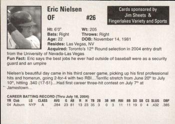 2004 Auburn Doubledays #30 Eric Nielsen Back