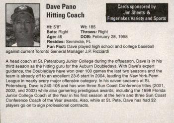 2004 Auburn Doubledays #31 Dave Pano Back