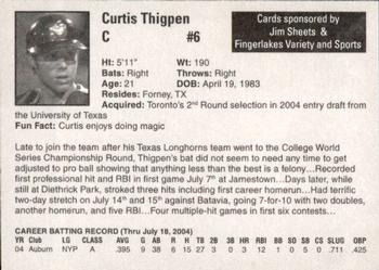 2004 Auburn Doubledays #38 Curtis Thigpen Back