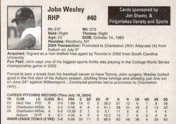 2004 Auburn Doubledays #41 John Wesley Back