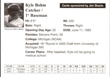 2005 Auburn Doubledays #8 Kyle Bohm Back