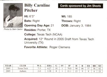 2005 Auburn Doubledays #10 Billy Carnline Back