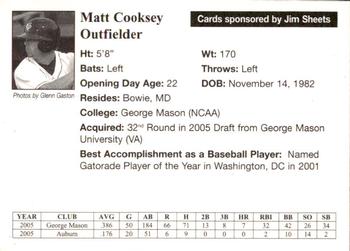 2005 Auburn Doubledays #12 Matt Cooksey Back