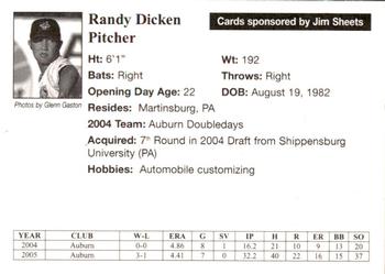 2005 Auburn Doubledays #14 Randy Dicken Back