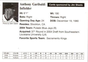 2005 Auburn Doubledays #16 Anthony Garibaldi Back