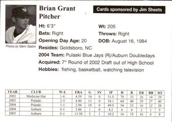 2005 Auburn Doubledays #17 Brian Grant Back