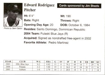 2005 Auburn Doubledays #27 Edward Rodriguez Back