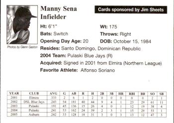 2005 Auburn Doubledays #29 Manny Sena Back