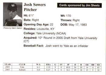 2005 Auburn Doubledays #32 Josh Sowers Back