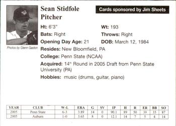 2005 Auburn Doubledays #33 Sean Stidfole Back