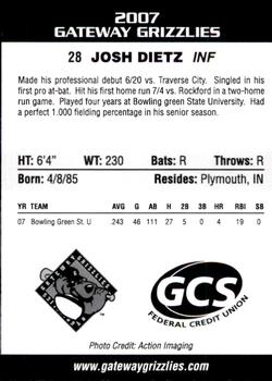 2007 Gateway Grizzlies #6 Josh Dietz Back