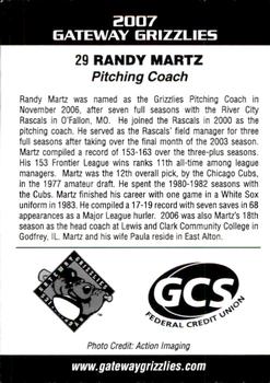 2007 Gateway Grizzlies #15 Randy Martz Back