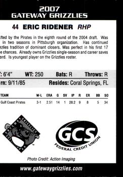 2007 Gateway Grizzlies #18 Eric Ridener Back