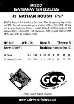 2007 Gateway Grizzlies #20 Nathan Roush Back