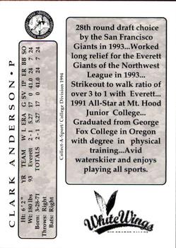 1994 Collect-A-Sport Rio Grande Valley WhiteWings #2 Clark Anderson Back