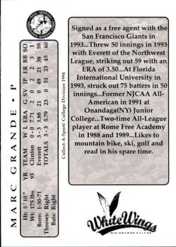 1994 Collect-A-Sport Rio Grande Valley WhiteWings #10 Marc Grande Back