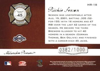 2005 Donruss Classics - Home Run Heroes #HR-18 Richie Sexson Back