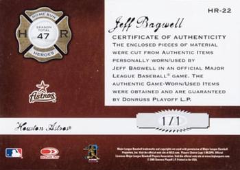 2005 Donruss Classics - Home Run Heroes Signature Materials Prime #HR-22 Jeff Bagwell Back